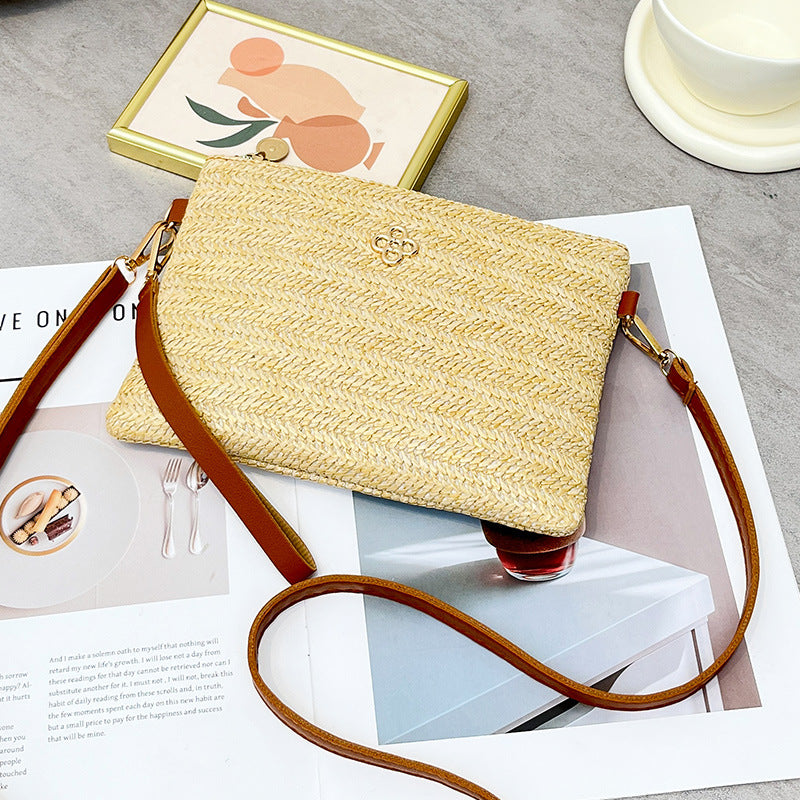 Wholesale Small flower embellished woven clutch crossbody shoulder bag